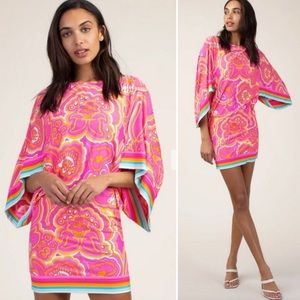 Trina Turk Morning Sunrise Tunic Dress Neon Pink Size XL